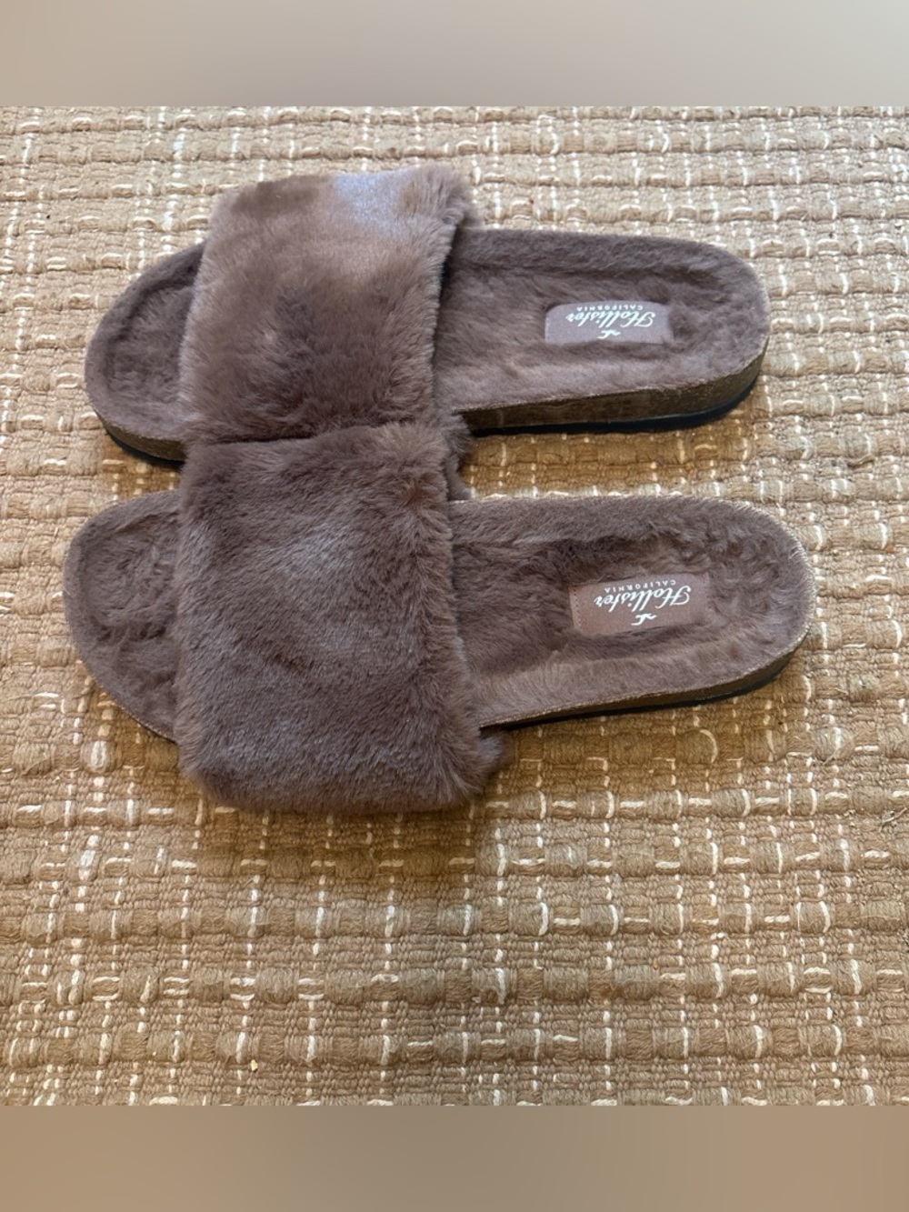 Hollister Plush Faux-Fur Slide Sandals — Taupe